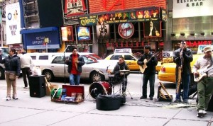 Band outside our hotel on Time Square